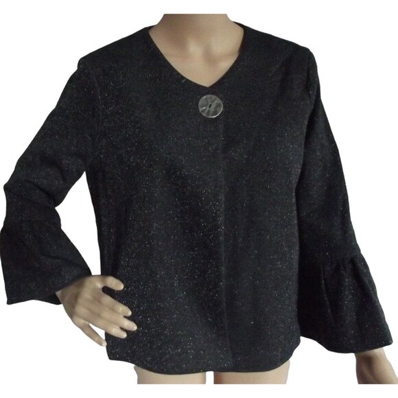 Bobeau Blazer jacket Medium Charcoal Gray Bell Sleeve Knit Silk sparkle cardigan - Picture 1 of 10